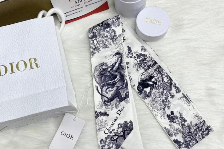 Khăn Lụa Dior Toile de Jouy Sauvage Mitzah Scarf Gray Silk Twill