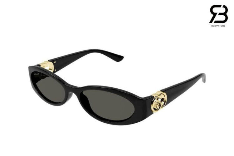 Mắt Kính Gucci Sunglasses Oval Frame Black Gold Đen Vàng