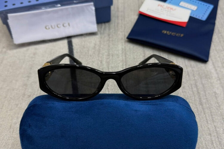 Mắt Kính Gucci Sunglasses Oval Frame Black Gold đen Vàng