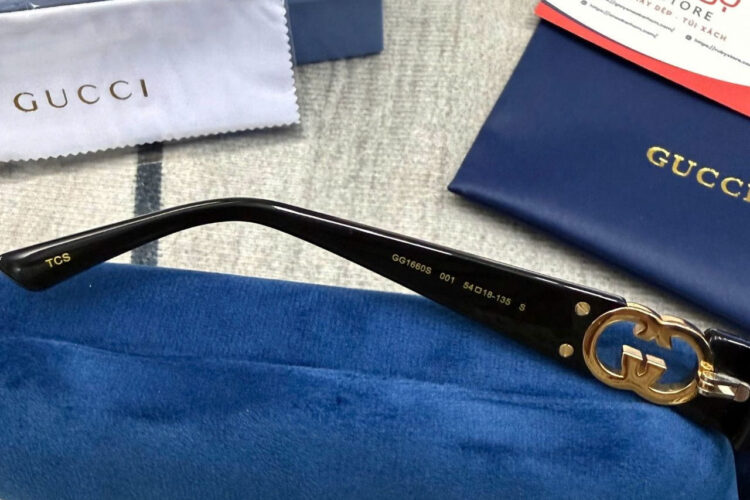 Mắt Kính Gucci Sunglasses Oval Frame Black Gold đen Vàng