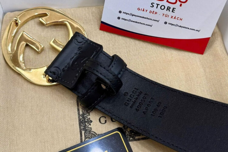 Thắt Lưng Gucci Black Guccissima Interlocking G Gold Buckle Belt Đen Khóa Vàng