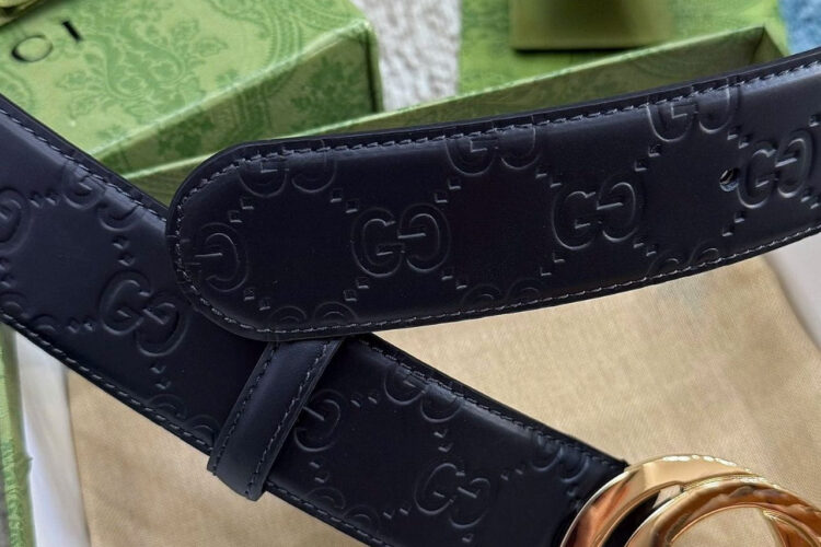 Thắt Lưng Gucci Black Guccissima Interlocking G Gold Buckle Belt Đen Khóa Vàng