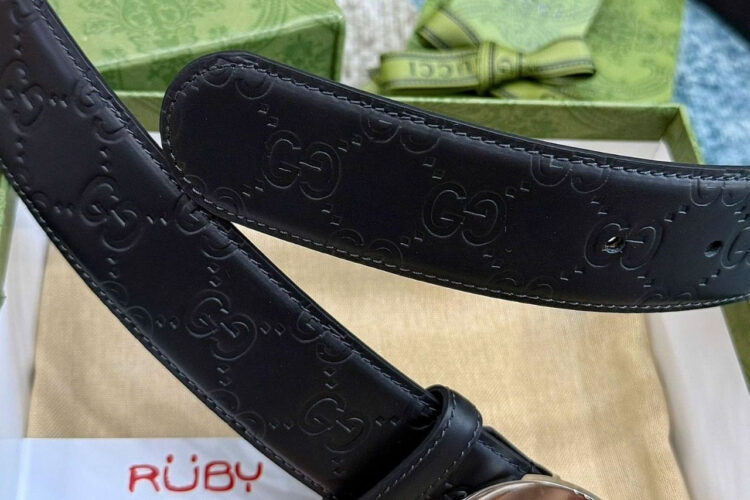 Thắt Lưng Gucci Black Guccissima Interlocking G Silver Buckle Belt Đen Khóa Bạc