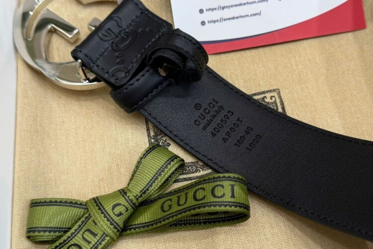 Thắt Lưng Gucci Black Guccissima Interlocking G Silver Buckle Belt Đen Khóa Bạc