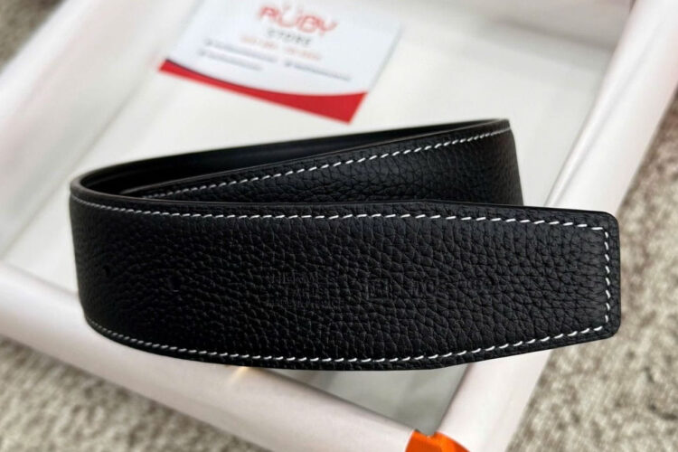 Thắt Lưng Hermes Belt Noir Black Togo White Stitch Brush Gold H Buckle