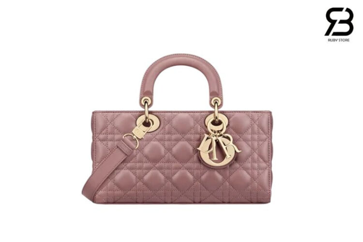 Túi Dior Medium Lady D-Joy Peony Pink Cannage Lambskin Size 26 Hồng Đậm