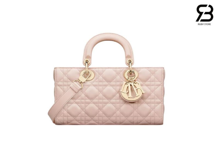 Túi Dior Medium Lady D-Joy Powder Pink Cannage Lambskin Size 26 Hồng