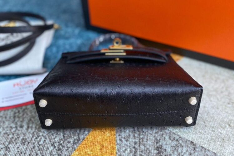 Túi Hermes Kelly 20 Mini II Black Ostrich Gold Hardware Đen