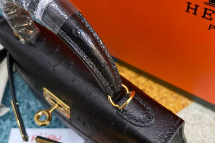 Túi Hermes Kelly 20 Mini II Black Ostrich Gold Hardware Đen