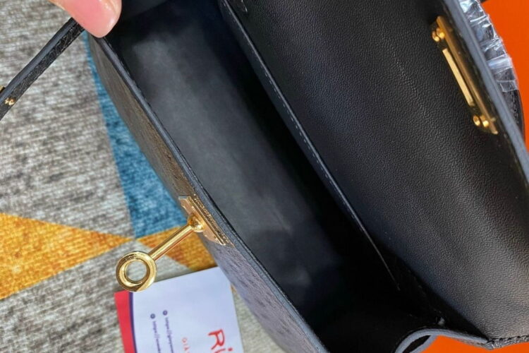 Túi Hermes Kelly 20 Mini II Black Ostrich Gold Hardware Đen
