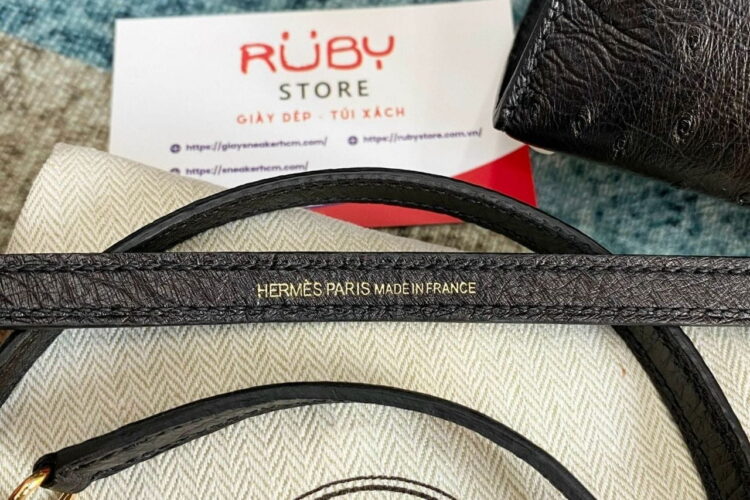 Túi Hermes Kelly 20 Mini II Black Ostrich Gold Hardware Đen