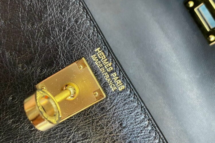 Túi Hermes Kelly 20 Mini II Black Ostrich Gold Hardware Đen