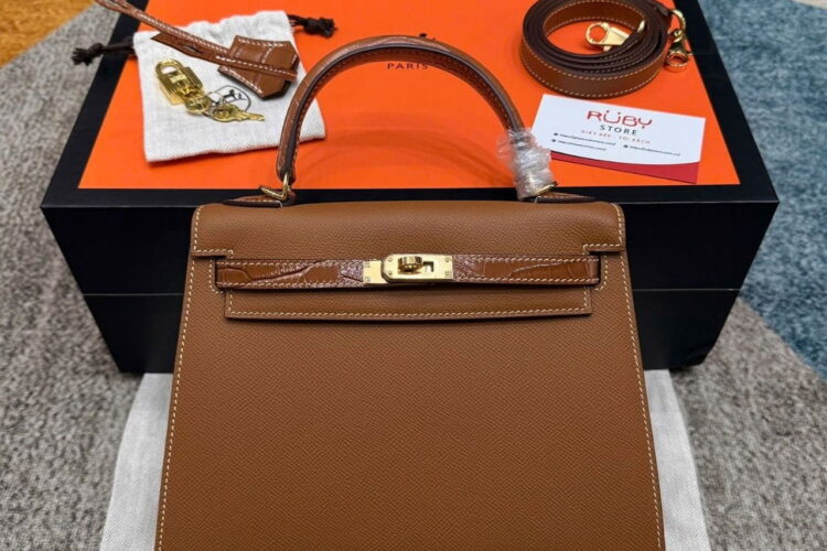 Túi Hermes Kelly 25 Touch Gold Madame Crocodile GHW Nâu Best Sale
