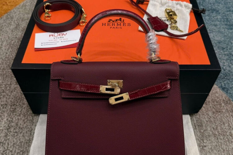 Túi Hermes Kelly 25 Touch Shiny Crocodile In Rouge H With Gold Hardware