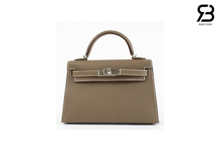 Túi Hermes Kelly Mini II 20 Etoupe Epsom PHW Màu Xám