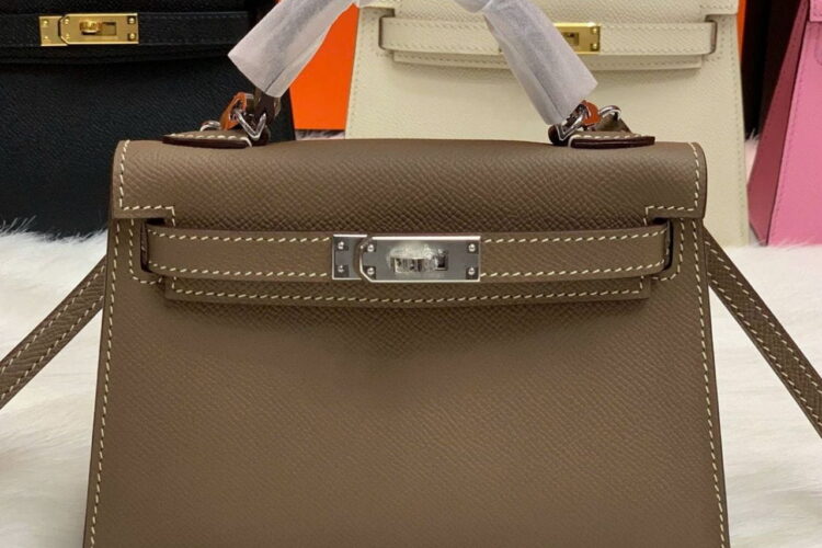 Túi Hermes Kelly Mini II 20 Etoupe Epsom PHW Màu Xám