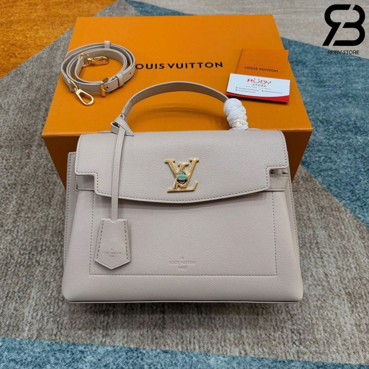 Túi LV Lockme Ever MM Greige Calfskin Leather M56094 Màu Be