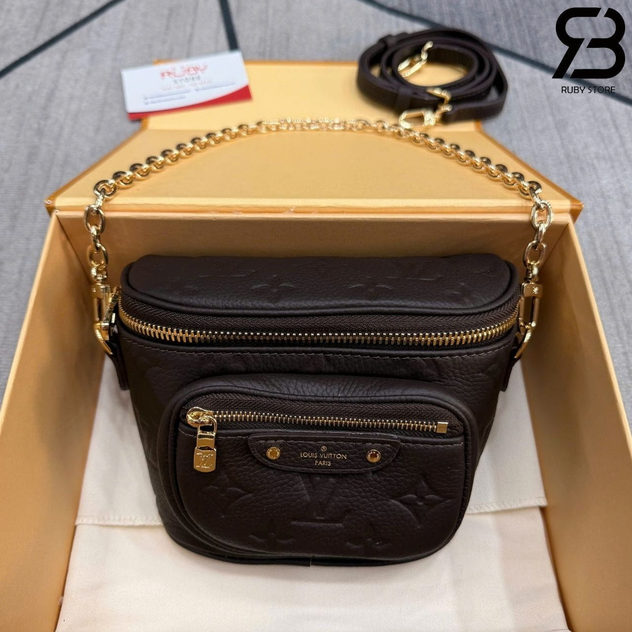 Túi LV Mini Bumbag Monogram Empreinte Leather Chocolate Nâu