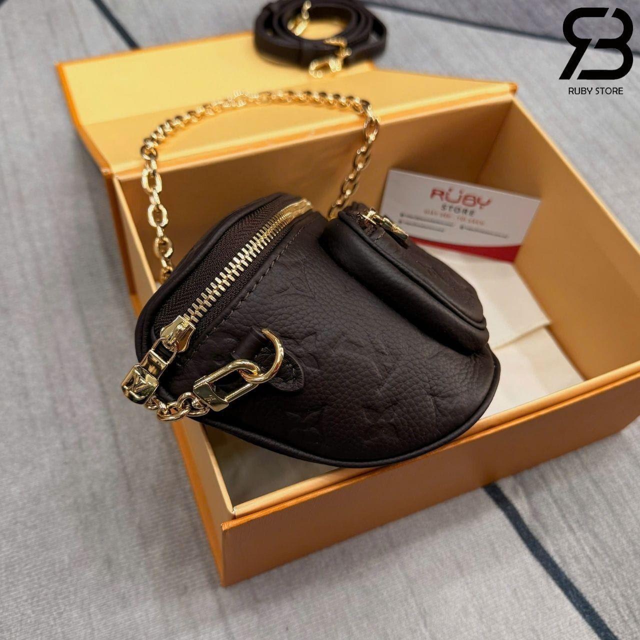 Túi LV Mini Bumbag Monogram Empreinte Leather Chocolate Nâu