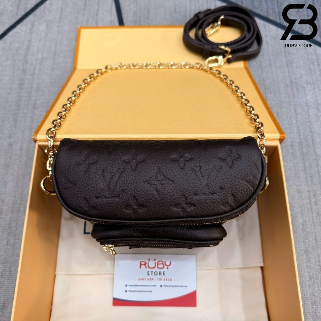Túi LV Mini Bumbag Monogram Empreinte Leather Chocolate Nâu