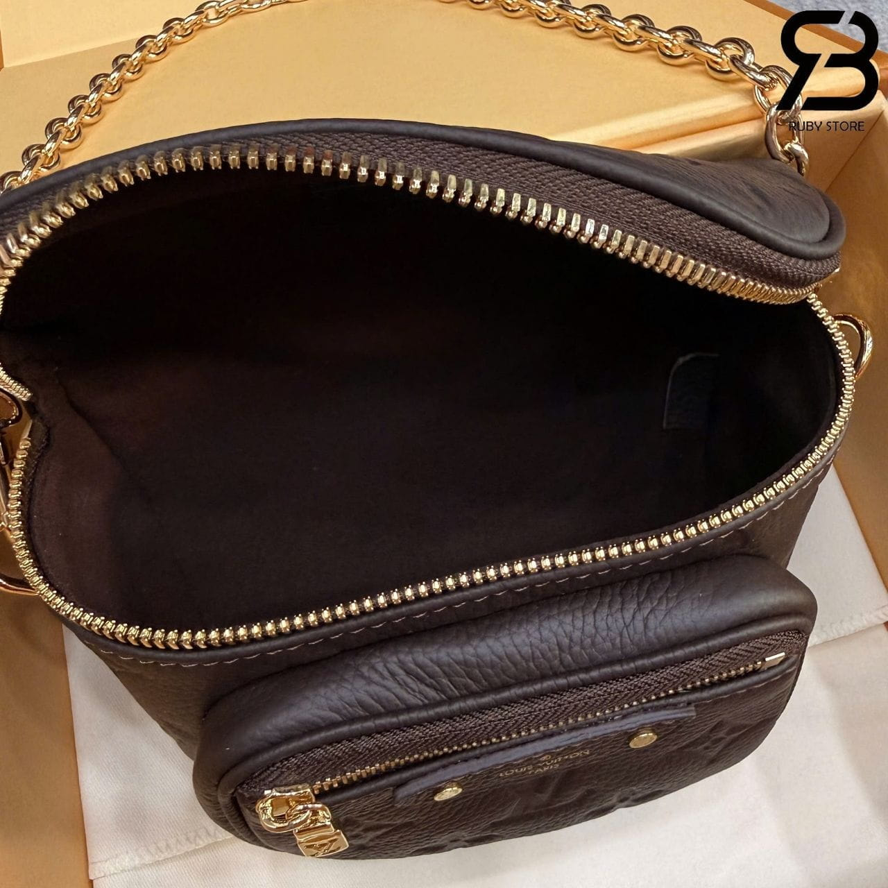 Túi LV Mini Bumbag Monogram Empreinte Leather Chocolate Nâu