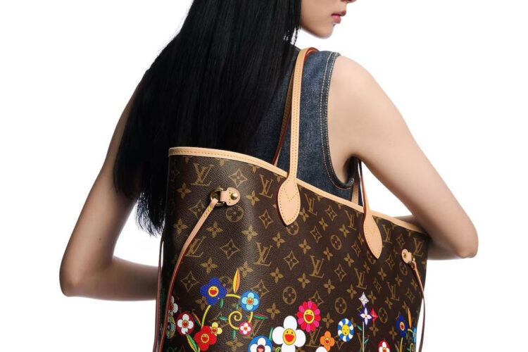 Túi LV x TM Neverfull MM M13271 Monogram Flowers Canvas Nâu