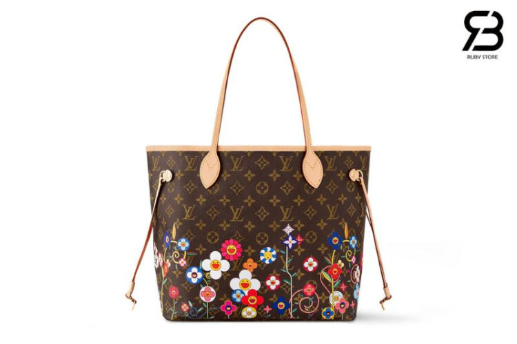 Túi LV x TM Neverfull MM M13271 Monogram Flowers Canvas Nâu