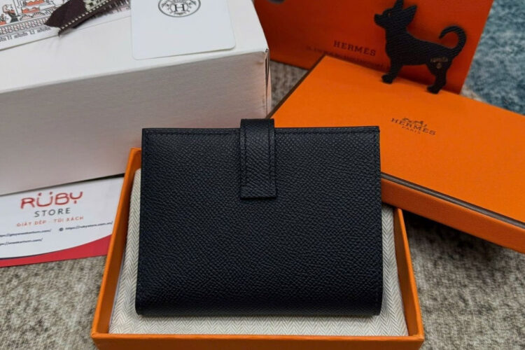 Ví Hermes Bearn Compact Wallet Noir Epsom GHW Đen Khóa Vàng