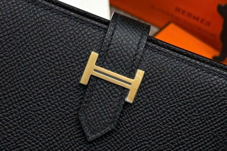Ví Hermes Bearn Compact Wallet Noir Epsom GHW Đen Khóa Vàng