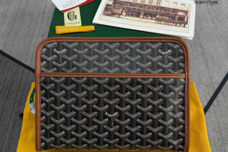 Túi Goyard Jouvence Toiletry Clutch Bag MM Black Tan Đen Nâu Best Sale