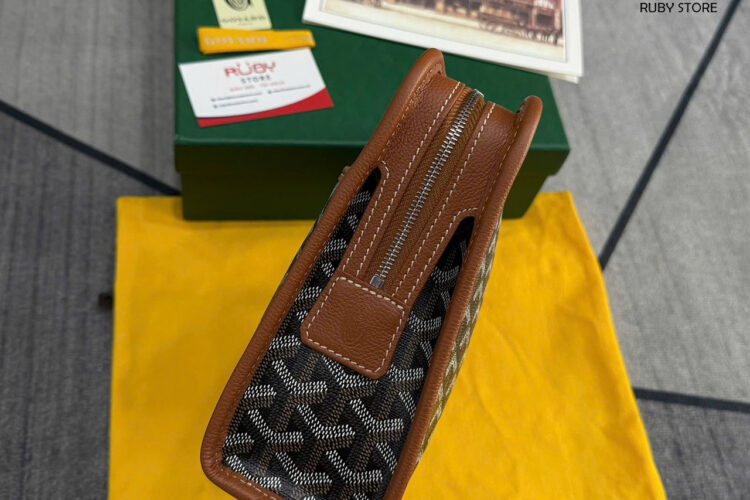 Túi Goyard Jouvence Toiletry Clutch Bag MM Black Tan Đen Nâu Best Sale