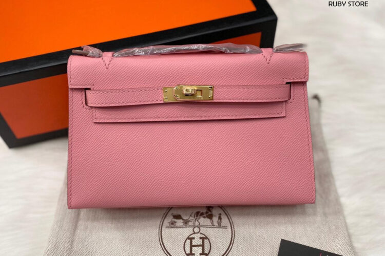 Túi Hermes Kelly Pochette 22 Rose Confetti Epsom Hồng GHW Best Quality