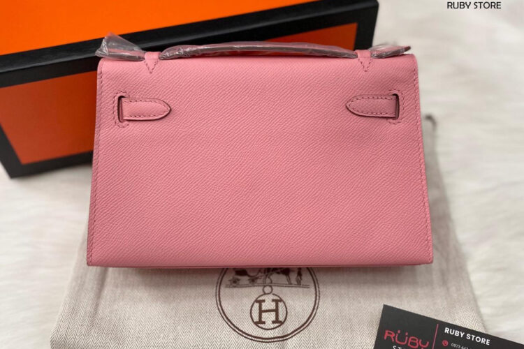 Túi Hermes Kelly Pochette 22 Rose Confetti Epsom Hồng GHW Best Quality