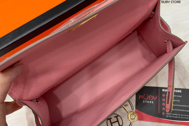 Túi Hermes Kelly Pochette 22 Rose Confetti Epsom Hồng GHW Best Quality