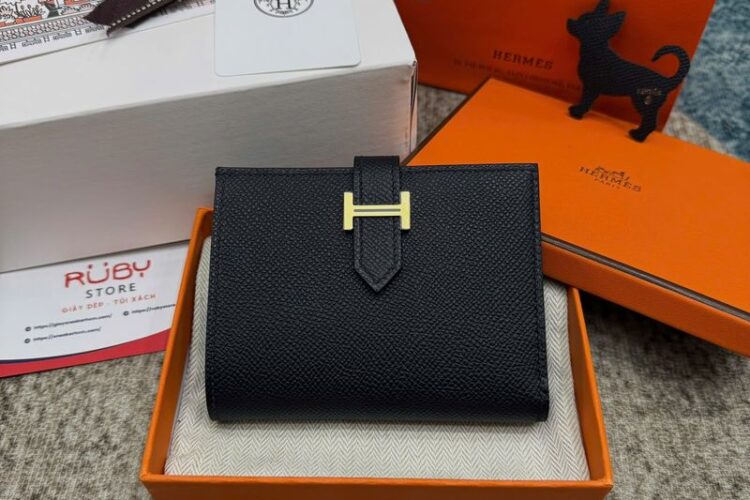 Ví Hermes Bearn Compact Black Noir Madame Calfskin GHW Đen Khóa Vàng Best Pháp