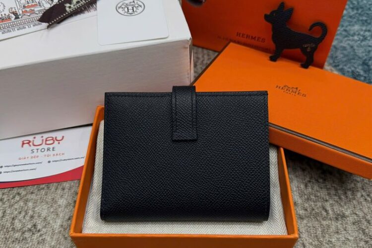 Ví Hermes Bearn Compact Black Noir Madame Calfskin GHW Đen Khóa Vàng Best Pháp