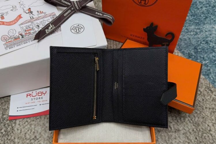 Ví Hermes Bearn Compact Black Noir Madame Calfskin GHW Đen Khóa Vàng Best Pháp