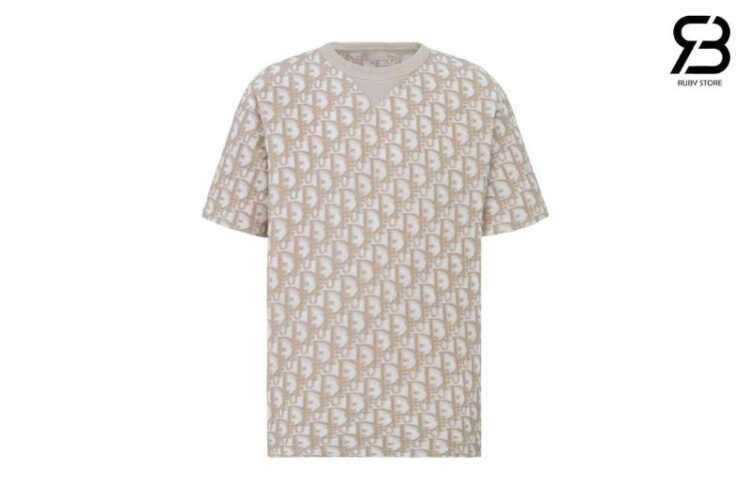 Áo Dior Oblique T-Shirt Beige Cotton Terry Jersey Màu Be