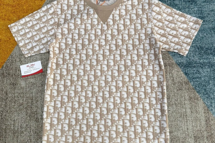 Áo Dior Oblique T-Shirt Beige Cotton Terry Jersey Màu Be