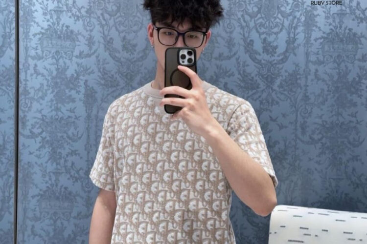 Áo Dior Oblique T-Shirt Beige Cotton Terry Jersey Màu Be