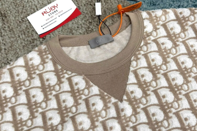 Áo Dior Oblique T-Shirt Beige Cotton Terry Jersey Màu Be