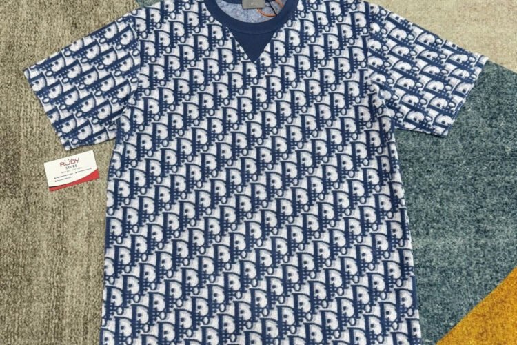 Áo Dior Oblique T-Shirt Blue Cotton Terry Jersey Xanh Dương