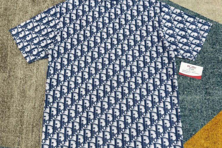 Áo Dior Oblique T-Shirt Blue Cotton Terry Jersey Xanh Dương