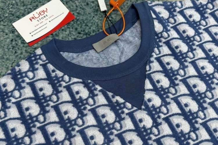 Áo Dior Oblique T-Shirt Blue Cotton Terry Jersey Xanh Dương