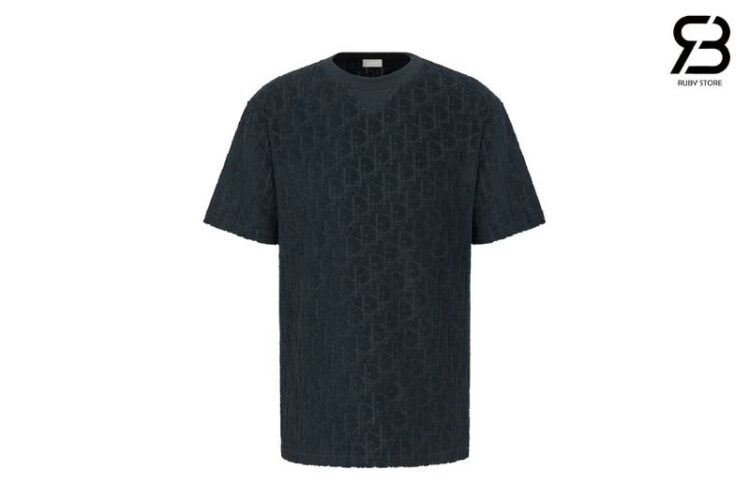 Áo Dior Oblique T-Shirt Navy Blue Cotton Terry Xanh Đen