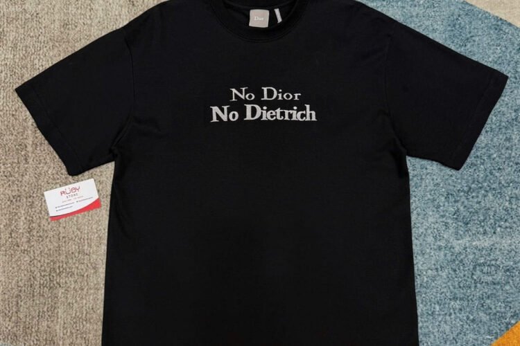 Áo Dior T-Shirt with Embroidery Black and White "No Dior No Dietrich"