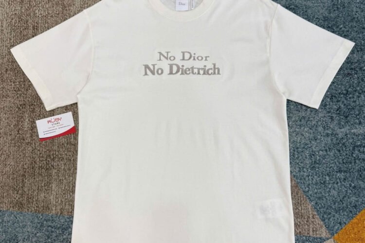 Áo Dior T-Shirt with Embroidery White "No Dior No Dietrich" Trắng Kem