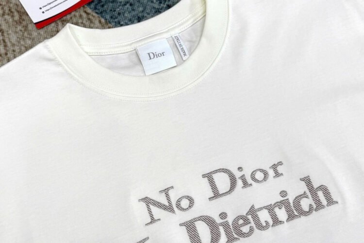 Áo Dior T-Shirt with Embroidery White "No Dior No Dietrich" Trắng Kem