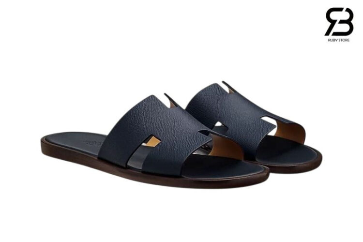 Dép Hermes Izmir Noir Epsom Marine Blue Xanh Đậm Best Pháp