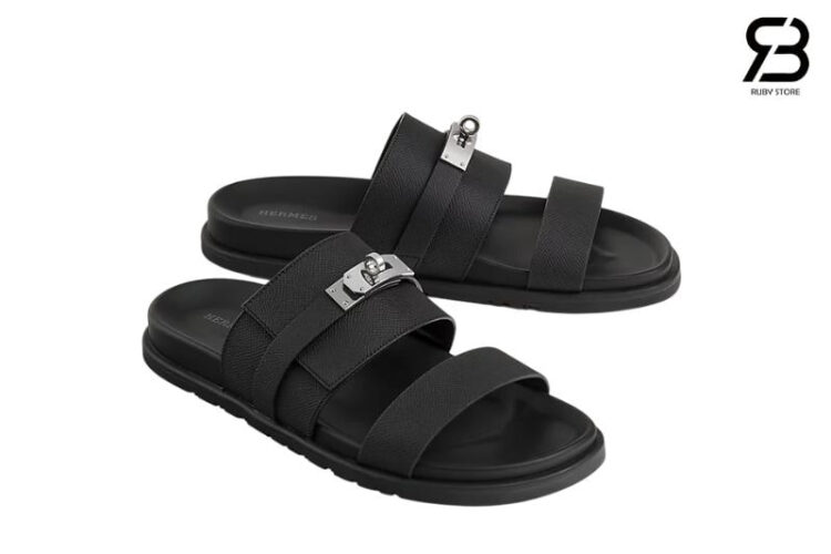 Dép Hermes Jackson Sandal Noir Epsom PHW Đen Best Pháp